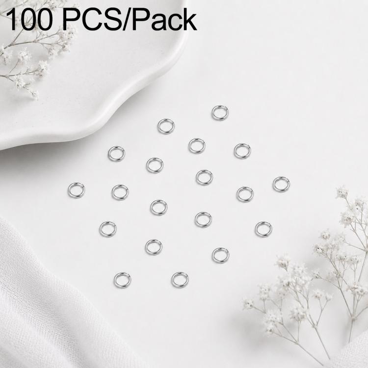 100-pack open jump rings, silver-tone finish, small metal loops for DIY jewelry