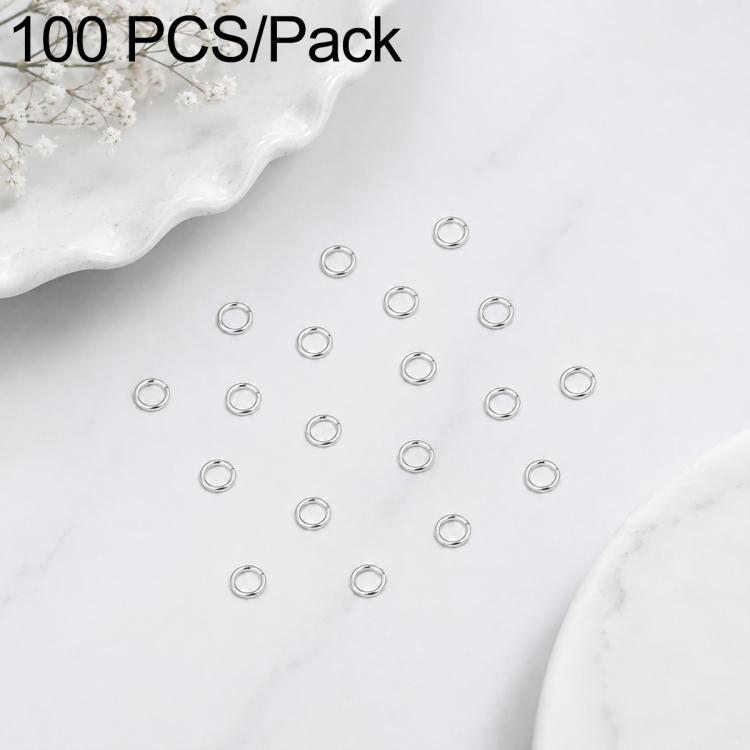 100-pack open jump rings, silver-tone finish, small metal loops for DIY jewelry