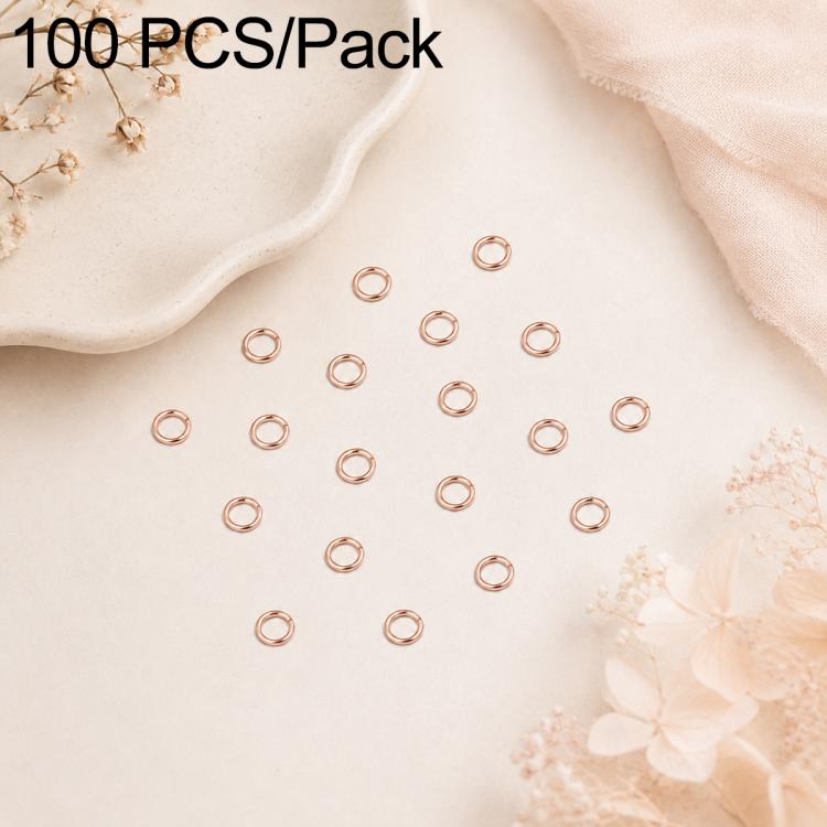 100-pack open jump rings, rose gold-tone finish, small metal loops for DIY jewelry