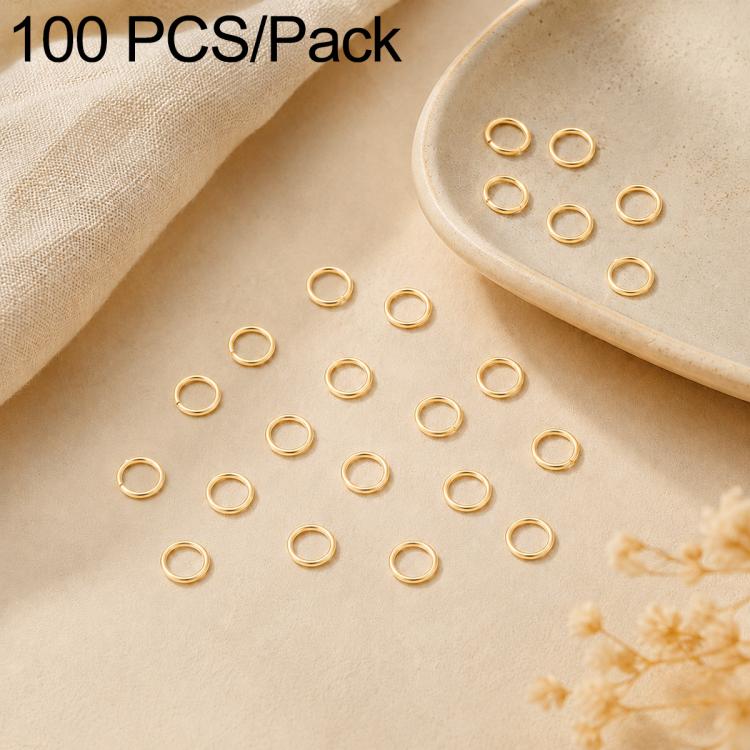 100-pack open jump rings, gold-tone finish, small metal loops for DIY jewelry