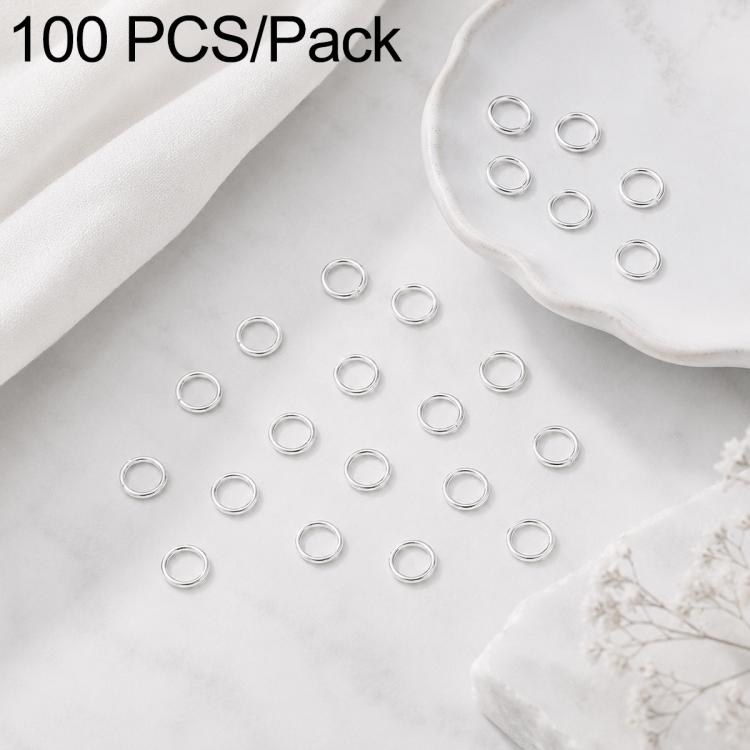 100-pack open jump rings, silver-tone finish, small metal loops for DIY jewelry