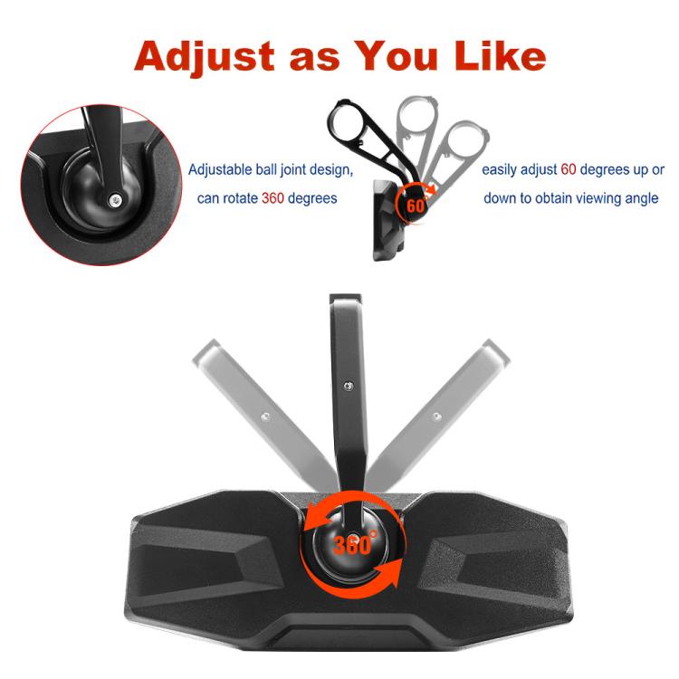 Adjustable UTV center rear view mirror with 360° swivel mount and locking knob