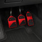 Set of 3 red aluminum pedal covers with textured grip and four-hole mounts