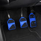 Set of 3 blue aluminum pedal covers with textured grip and mounting holes