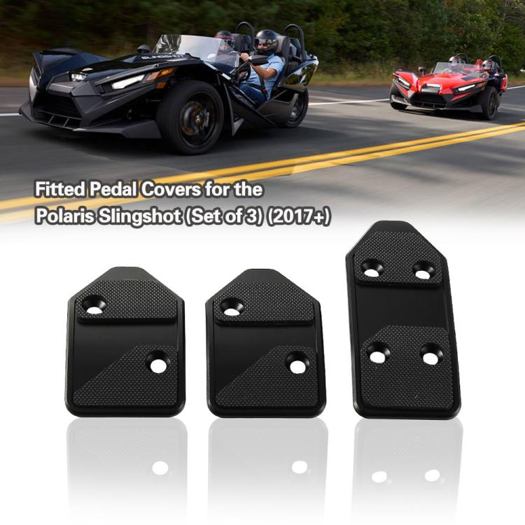 Set of 3 black aluminum pedal covers for vehicle pedals, textured finish