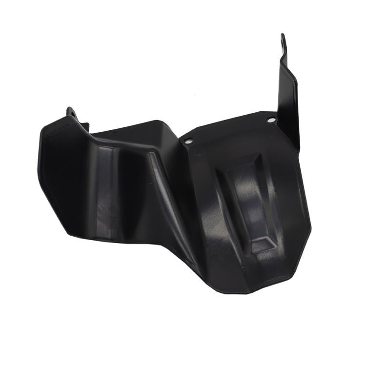 Motorcycle rear hugger fender, black molded plastic wheel cover with side fins