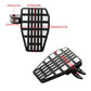 Black anti-slip footrest pedal pair with grip tread, size diagram overlay