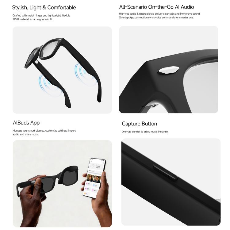 MT5 Smart AI Audio Glasses, Open-Ear Headphones, BT Call, Al Smart Voice Assistant, Sunglasses, Anti Blue Light Lens