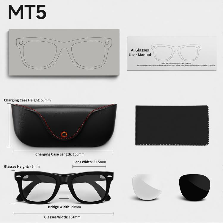 MT5 Smart AI Audio Glasses, Open-Ear Headphones, BT Call, Al Smart Voice Assistant, Sunglasses, Anti Blue Light Lens
