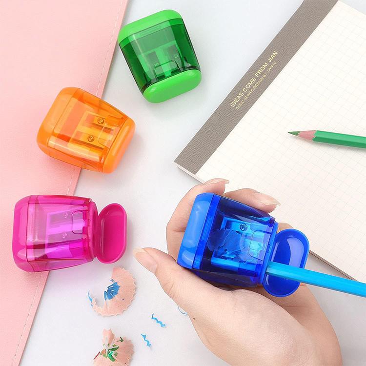 5 PCS/Pack Transparent Plastic Cap Double-hole Pencil Sharpener
