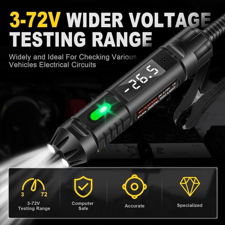 Automotive Circuit Tester with Polarity Indicator and Work Light