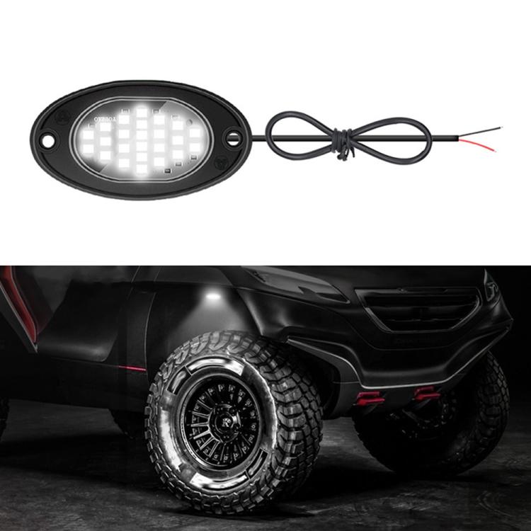White LED underglow rock light with oval lens and attached wiring