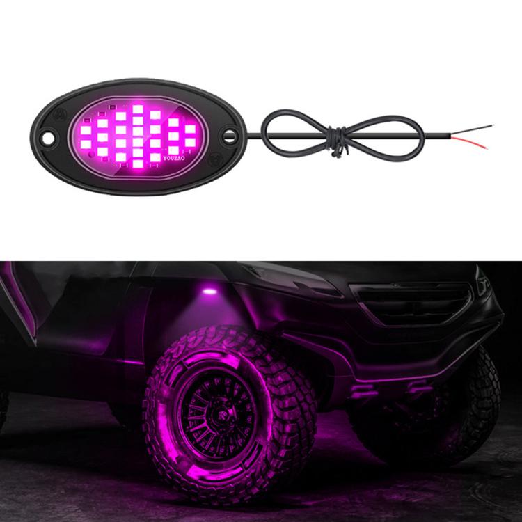 Purple LED underglow rock light with oval lens and attached wiring