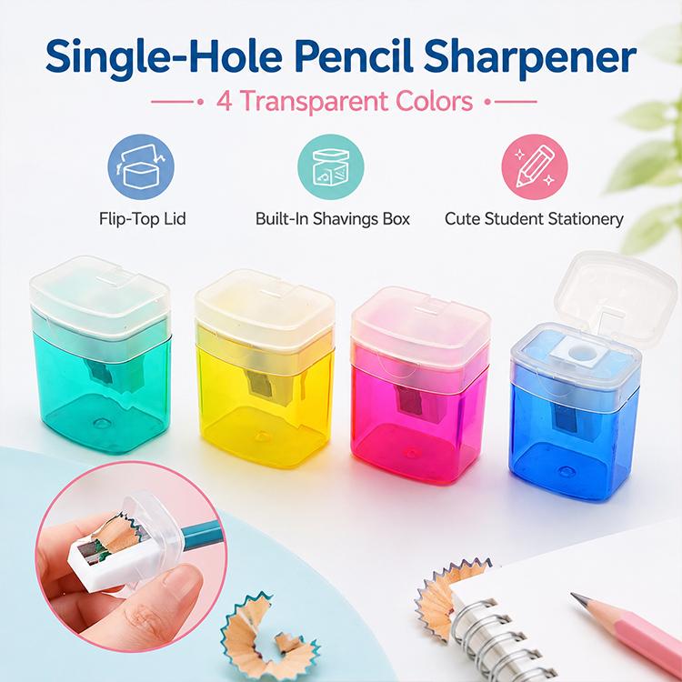4 PCS/Pack Plastic Manual Single-hole Pencil Sharpener with Cap