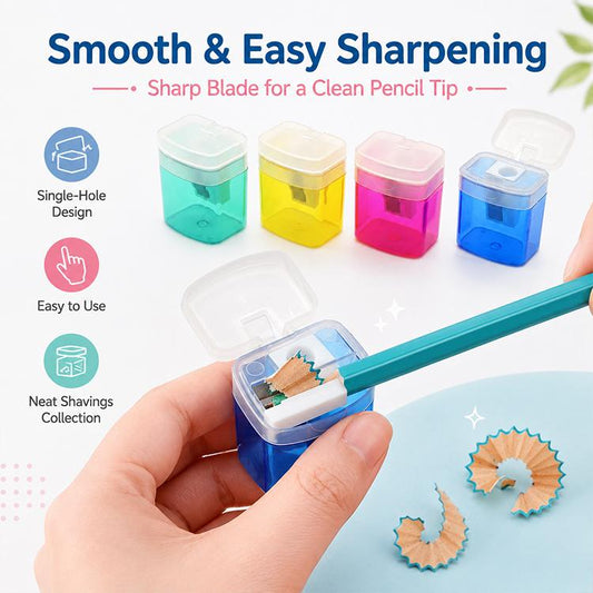 4 PCS/Pack Plastic Manual Single-hole Pencil Sharpener with Cap