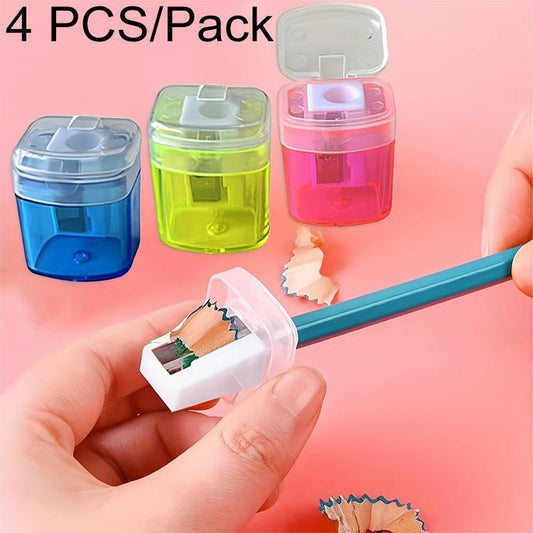 4 PCS/Pack Plastic Manual Single-hole Pencil Sharpener with Cap