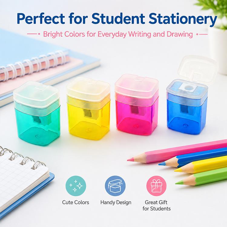 4 PCS/Pack Plastic Manual Single-hole Pencil Sharpener with Cap