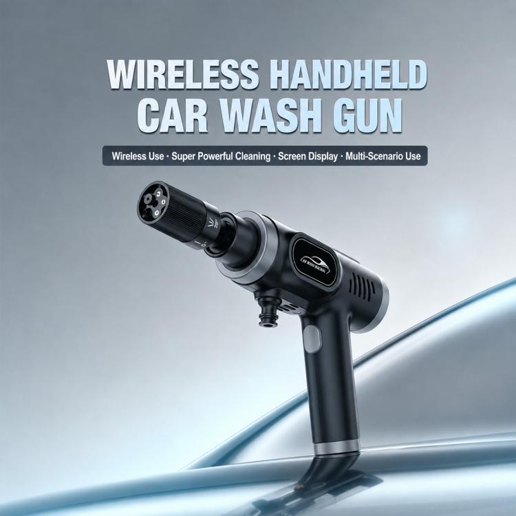 Wireless handheld car wash gun with rotating nozzle and side control panel