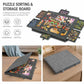 Grey felt puzzle sorting board with 6 slide-out drawers and colorful puzzle image center