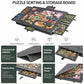 Grey felt puzzle sorting and storage board with 6 sorting drawers and layered felt design