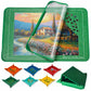 Foldable green puzzle mat with landscape jigsaw print, plus multiple small sorting trays