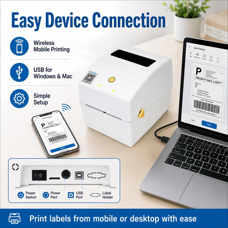 Xprinter XP-429B 4 inch Desktop Thermal Barcode Label Printer with Bluetooth and USB 2.0 Port