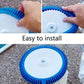 Blue tire belt ring being installed on a pool cleaner wheel base