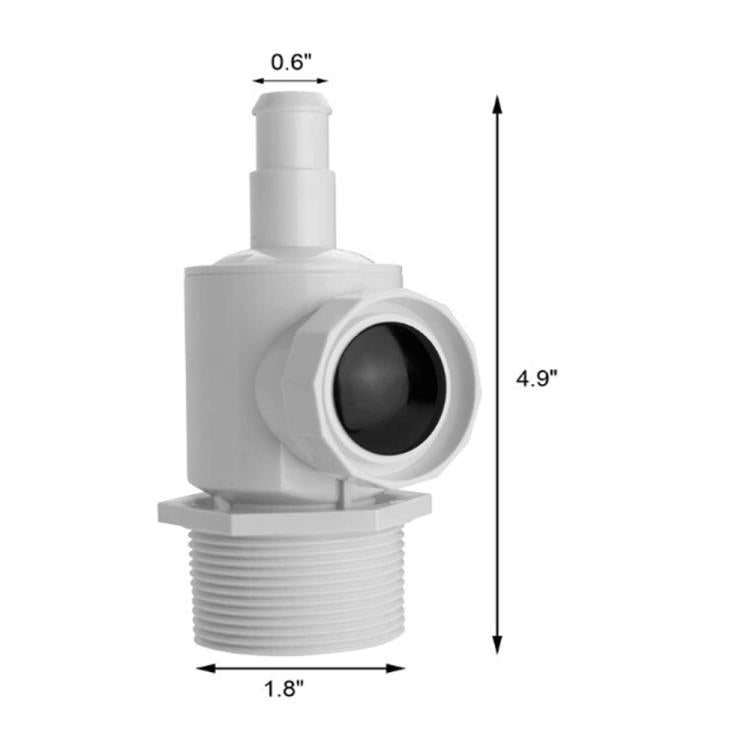 White tail connector with black inlet port; 1.8 in threaded base and 4.9 in height
