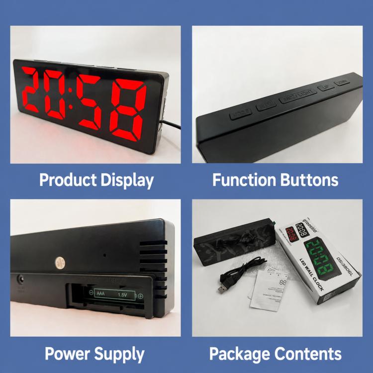 3806L Home Desktop LED Electronic Clock Perpetual Calendar Digital Alarm Clock, White, Red, Green