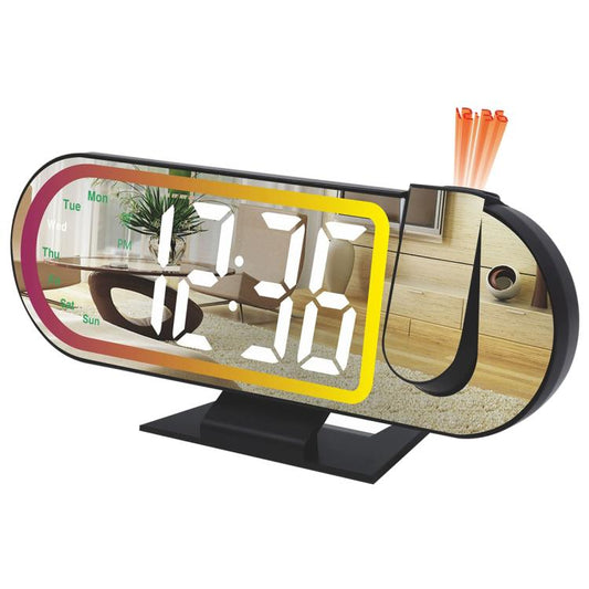 DS-3827LP LED Display Electronic Alarm Clock, RGB Ambient Light Mirror Projection Digital Clock
