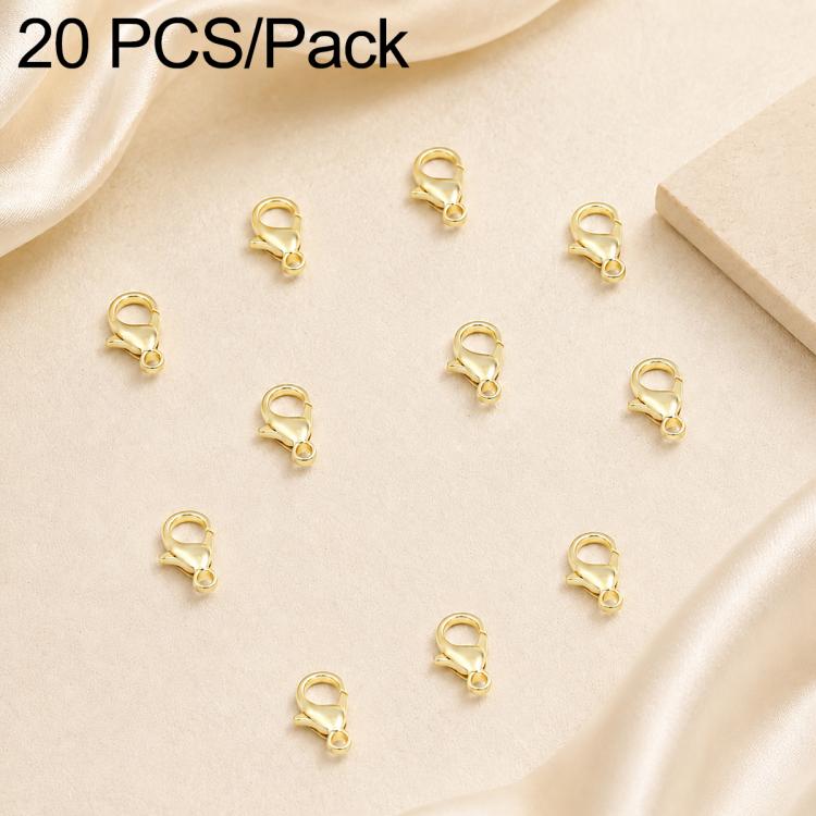 Gold-plated lobster clasp connectors with spring hook closures, 20-piece set