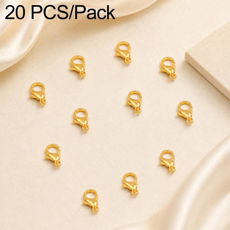 Gold-plated lobster clasp connectors with spring buckle, 20-piece assortment