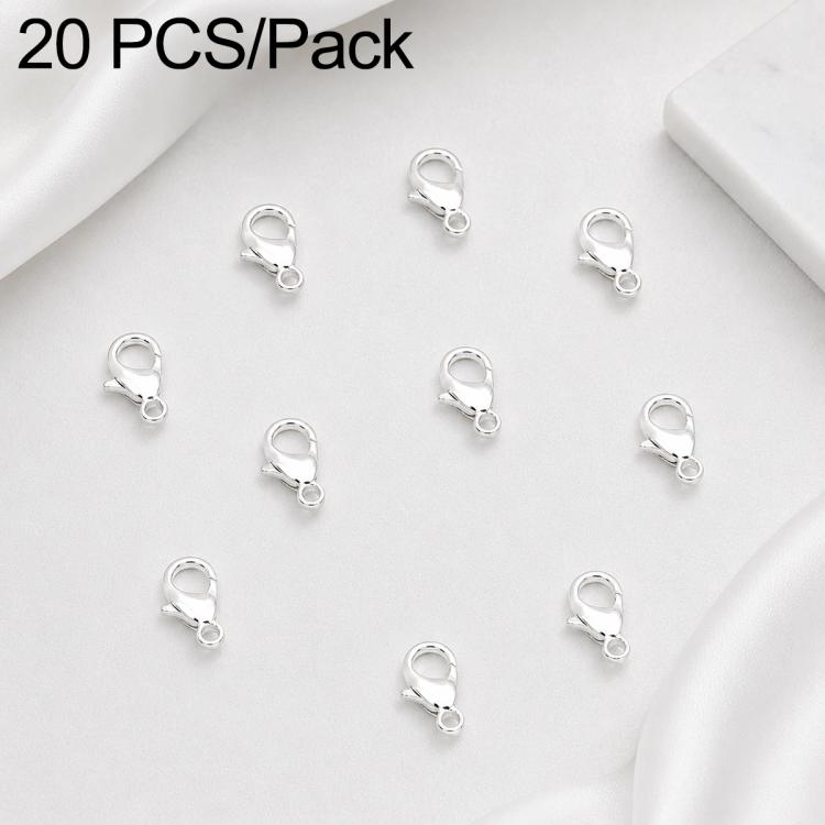 Silver-tone lobster clasp set with spring ring closures, compact hardware for jewelry making.