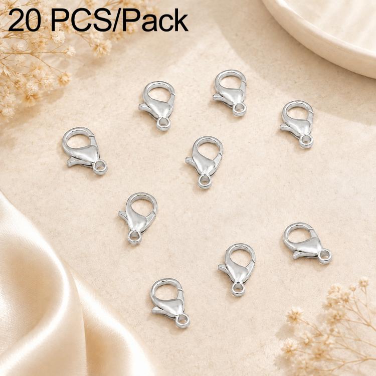 Silver-tone lobster clasp with spring ring closure, small jewelry connector for DIY projects.