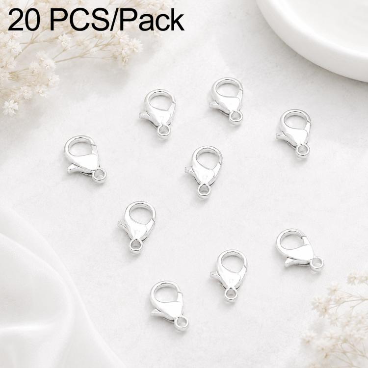 Silver-tone lobster clasp closures with spring rings, small clasp pieces for DIY bracelets.