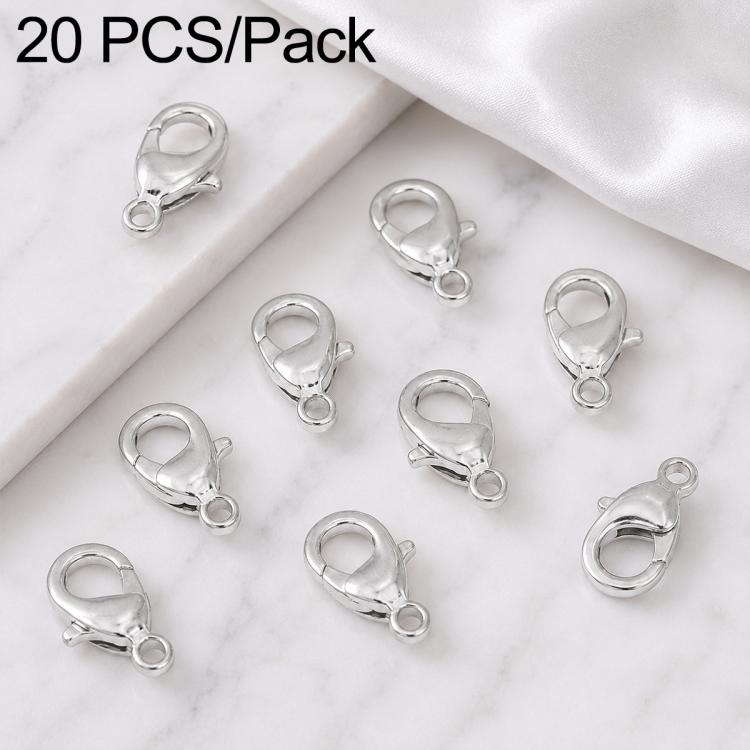 Silver-tone lobster clasps with spring pin closures, open loop for attaching jewelry cords.