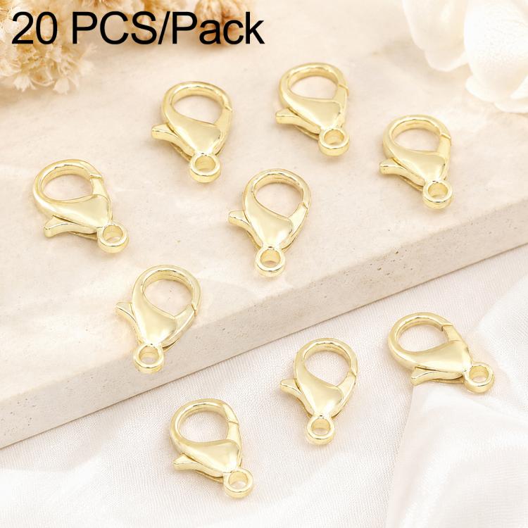 Gold-plated lobster clasp hook closures for bracelets, 20-piece set on light surface