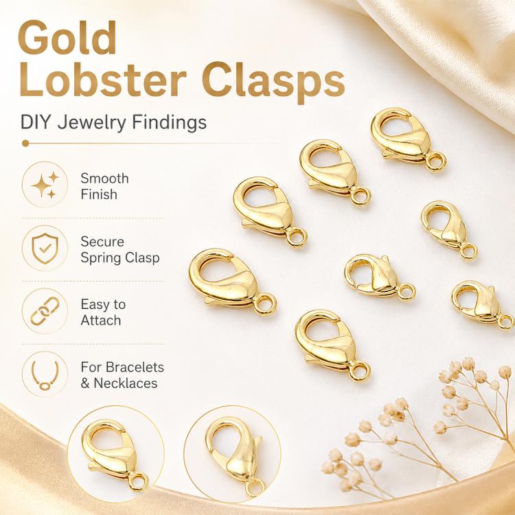 Gold plated lobster clasp spring buckle for DIY jewelry, small connector with ring loop