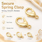 Gold plated lobster clasp spring closure pair, open and closed clasp with loop ring