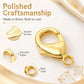 Gold plated lobster clasp spring buckle, polished rounded clasp with neat loop