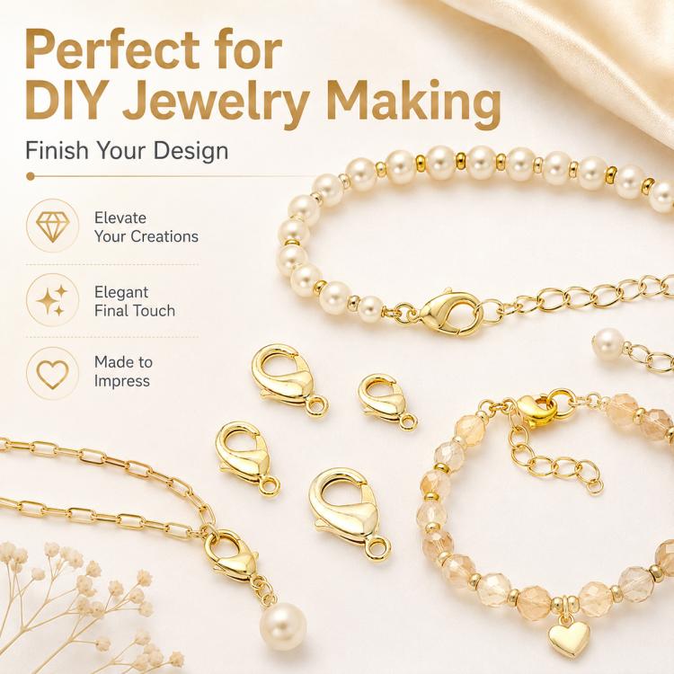 Gold plated lobster clasp spring buckles, mixed designs for DIY jewelry making and finishing