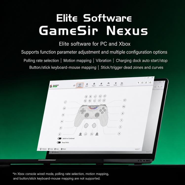 Wired game controller configuration software displayed on laptop screen