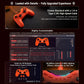 Orange wired game controller with black thumbsticks and face buttons, detailed design