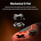 Orange game controller top view showing mechanical D-pad and button area