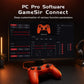 Orange wired game controller with black grips and thumbsticks, front view