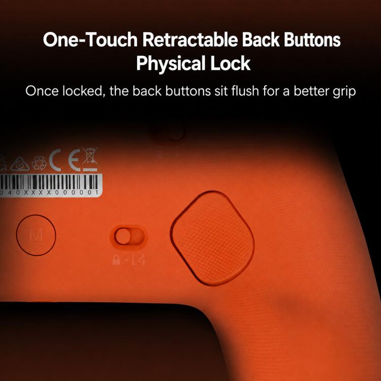 Orange controller back area with textured oval panel and back button outline