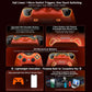 Orange wired game controller top view with triggers, mini shoulder buttons, and back controls