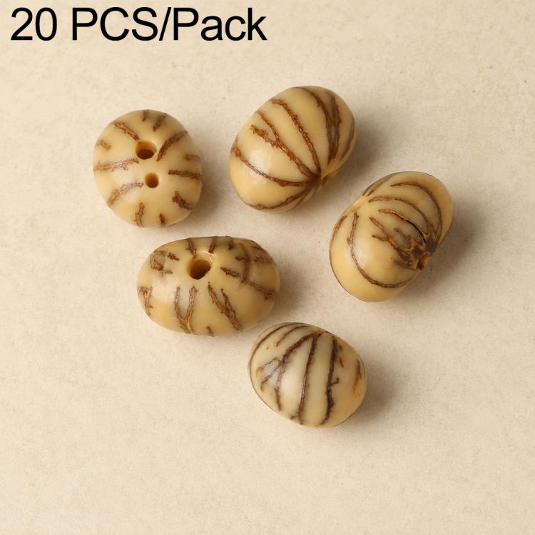 Cream beads with dark marbled lines and small holes, rounded cylindrical shapes