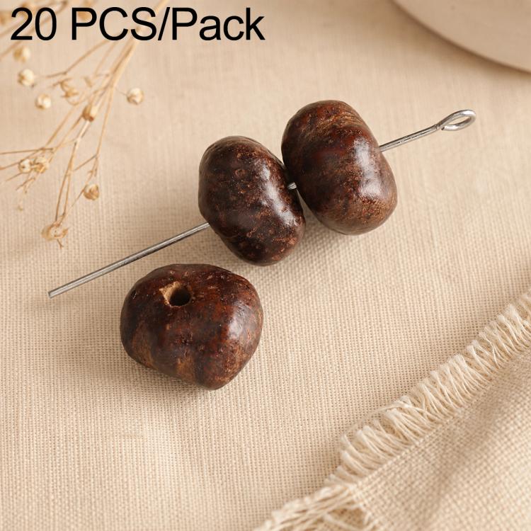 Dark brown round seed beads with through holes on metal pins.
