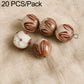 Carved wood-toned and white seed beads with swirl lines on metal pins.
